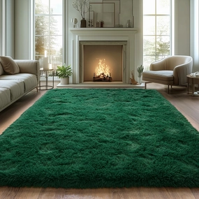 Fluffy Rugs for Living Room, Soft Shaggy for Bedrooms, Deep Green Area Rug, Cozy Fuzzy Carpet for Kids, Perfect Indoor Decor for Boys and Girls 9x12 Feet