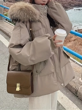 Fluffy Trim Warm Hooded Coat, Casual Solid Long Sleeve Winter Outerwear, Women's Clothing