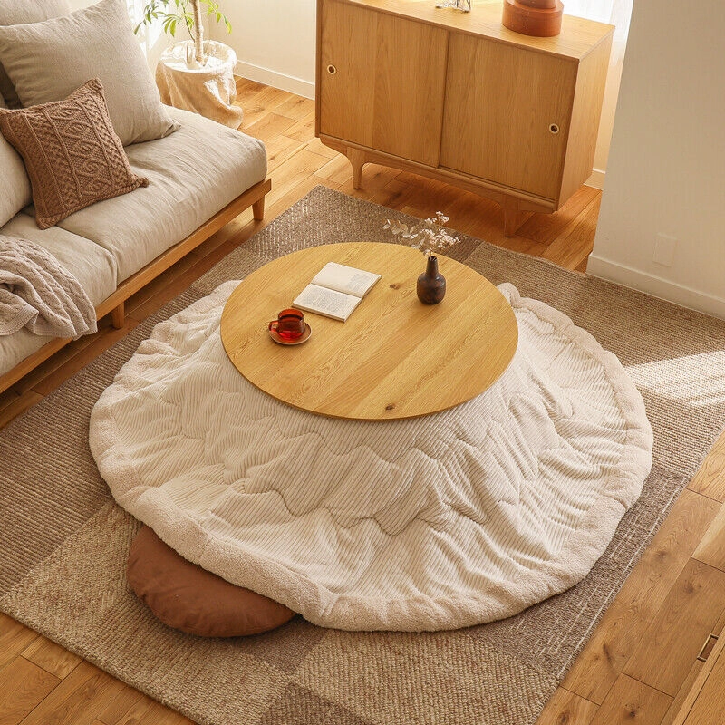 Fluffy White Round Kotatsu Set