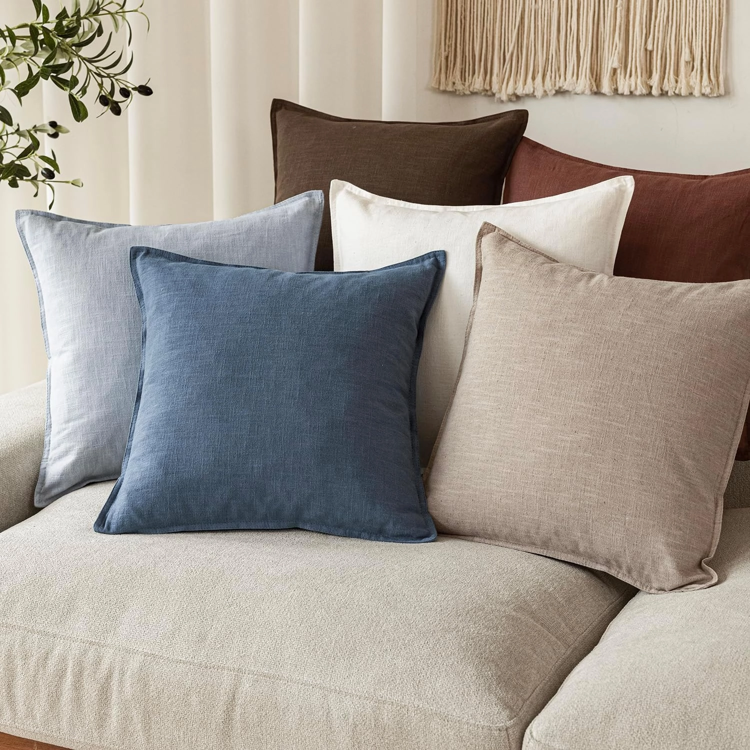 Foindtower Pack of 2, Decorative Linen Soild Throw Pillow Covers Soft Accent Euro Cushion Case Farmhouse Neutral Pillowcase for Chair Couch Sofa Bedroom Living Room Home Decor 20 x 20 Inch Dark Blue