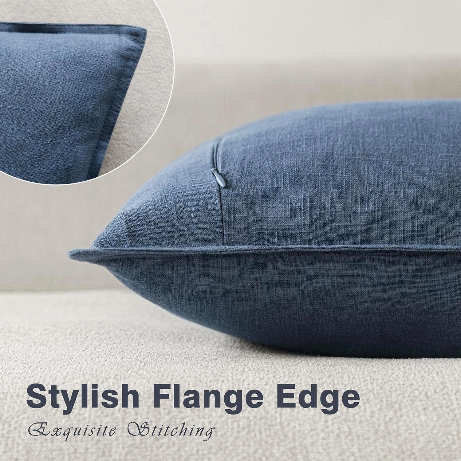 Foindtower Pack of 2, Decorative Linen Soild Throw Pillow Covers Soft Accent Euro Cushion Case Farmhouse Neutral Pillowcase for Chair Couch Sofa Bedroom Living Room Home Decor 20 x 20 Inch Dark Blue