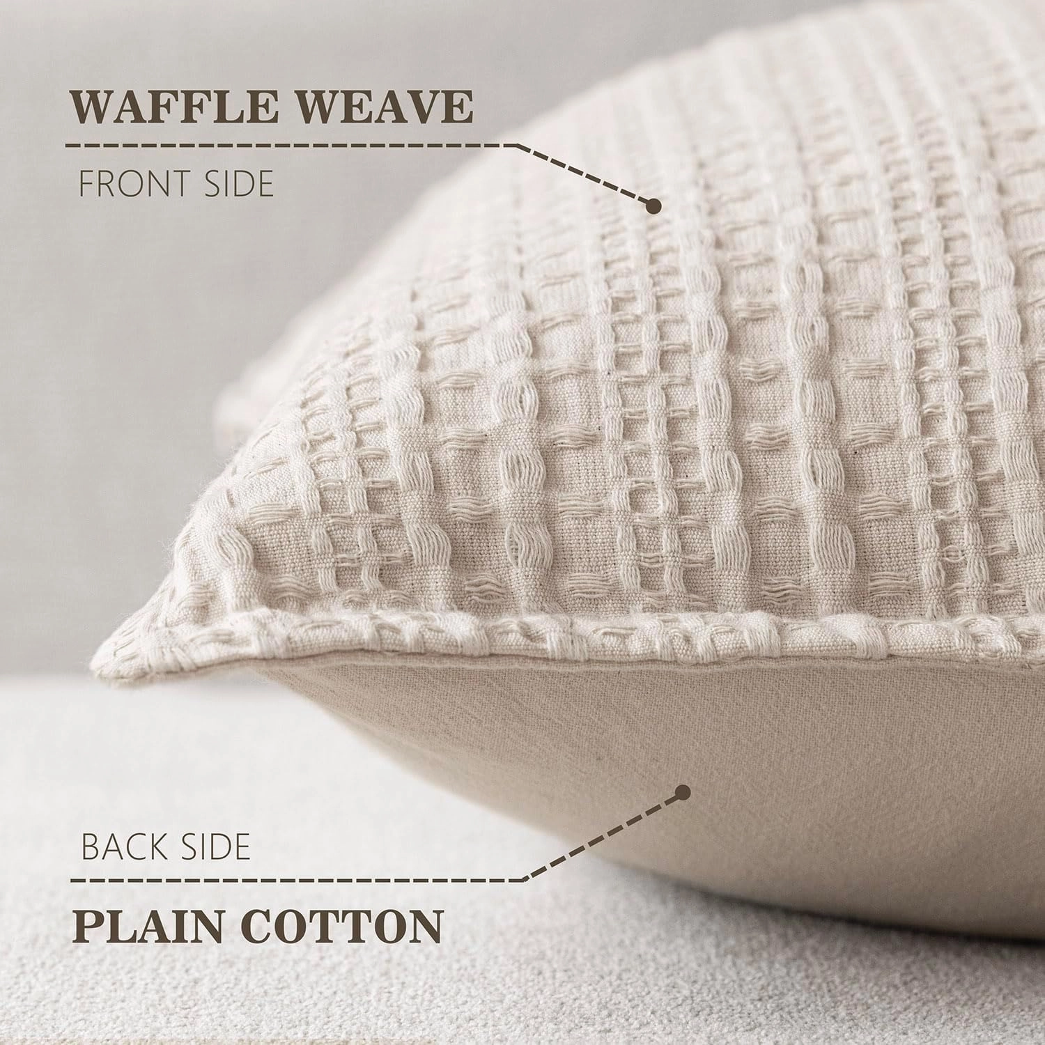 Foindtower Set of 2 Decorative Cotton Waffle Weave Textured Throw Pillow Covers Euro Sham Cushion Covers Accent European Pillowcase For Bed Couch Sofa Bedroom Living Room Home Decor 18×18 Inch Oatmeal