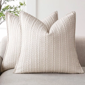 Foindtower Set of 2 Decorative Cotton Waffle Weave Textured Throw Pillow Covers Euro Sham Cushion Covers Accent European Pillowcase For Bed Couch Sofa Bedroom Living Room Home Decor 18×18 Inch Oatmeal