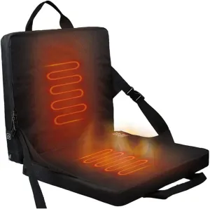 Foldable Heated Seat Cushion, Portable Rechargeable Heated 600D Oxford Cloth Stadium Seat, Adjustable Heating Pad with Back Pocket for Outdoor Travelers, 15x13x13in