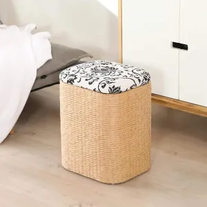 Footstool Foot Stool Straw Weaving Storage Ottoman,Storage Space with Hinged Lid Ottoman,for Dorm Living Room Hallway Shoe Bench,Max Load 150 Kg-C 32x27x38cm Home Decor Stool