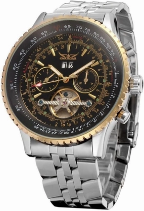 FORSINING Men's Classic tourbillon Mechanical Watch White Automatic Calendar Large dial Stainless Steel Pilot's Watch with Belt