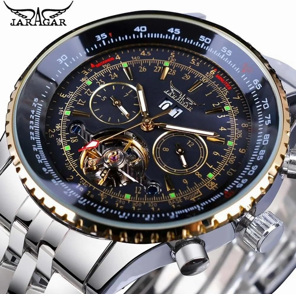 FORSINING Men's Classic tourbillon Mechanical Watch White Automatic Calendar Large dial Stainless Steel Pilot's Watch with Belt
