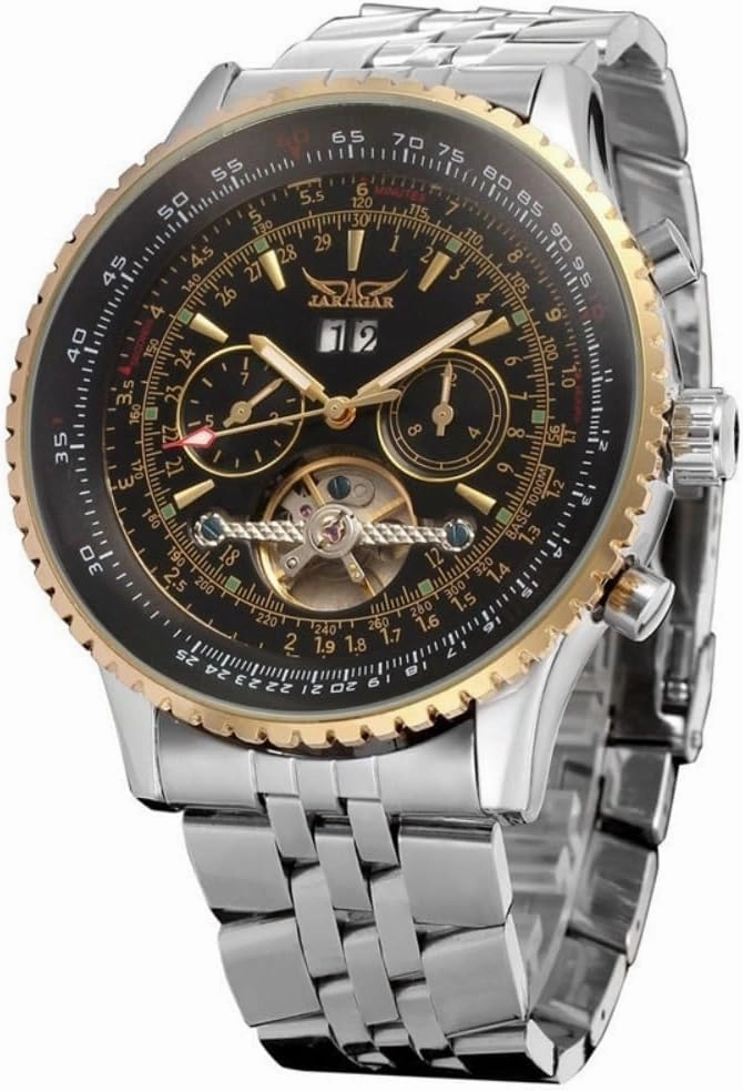 FORSINING Men's Classic tourbillon Mechanical Watch White Automatic Calendar Large dial Stainless Steel Pilot's Watch with Belt