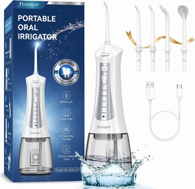 Froomer Cordless Water Flosser – Rechargeable Portable Electric Water Flosser for Teeth, Braces, 5 Modes, IPX7 Waterproof, Travel Friendly, 300ml, White