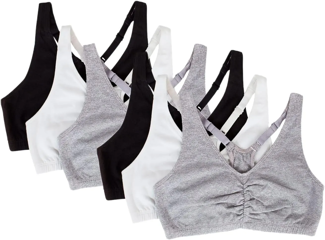 Fruit of The Loom Women's Adjustable Shirred Front Racerback Sports Bra Multi Packs