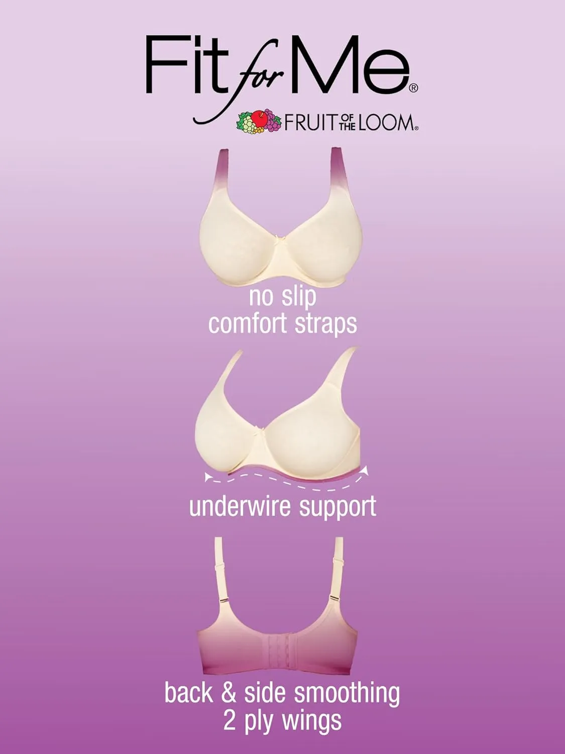 Fruit of the Loom Women's Fit for Me Collection: Plus-Size Unlined Underwire Bra-Cotton Comfort & Pinch-Free Straps