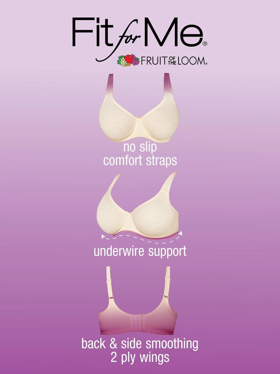 Fruit of the Loom Women's Fit for Me Collection: Plus-Size Unlined Underwire Bra-Cotton Comfort & Pinch-Free Straps