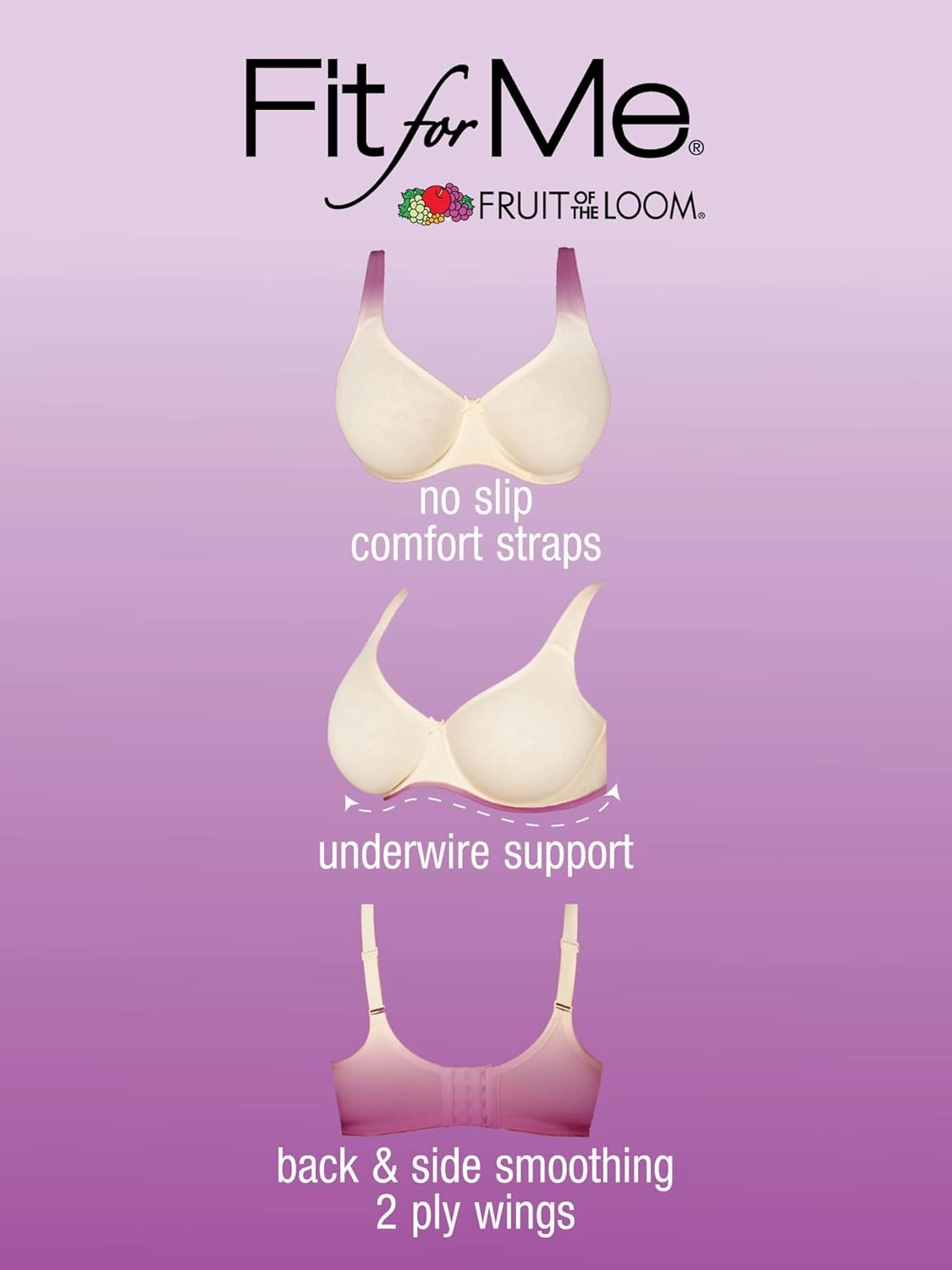 Fruit of the Loom Women's Fit for Me Collection: Plus-Size Unlined Underwire Bra-Cotton Comfort & Pinch-Free Straps