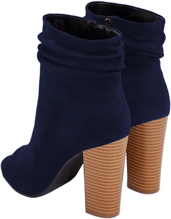 FSJ Women Stylish Peep Toe Slouch Ankle Boots Chunky Stacked Heels Party Prom Nightclub Evening Dress Shoes Size 4-15 US