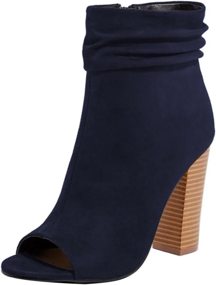 FSJ Women Stylish Peep Toe Slouch Ankle Boots Chunky Stacked Heels Party Prom Nightclub Evening Dress Shoes Size 4-15 US