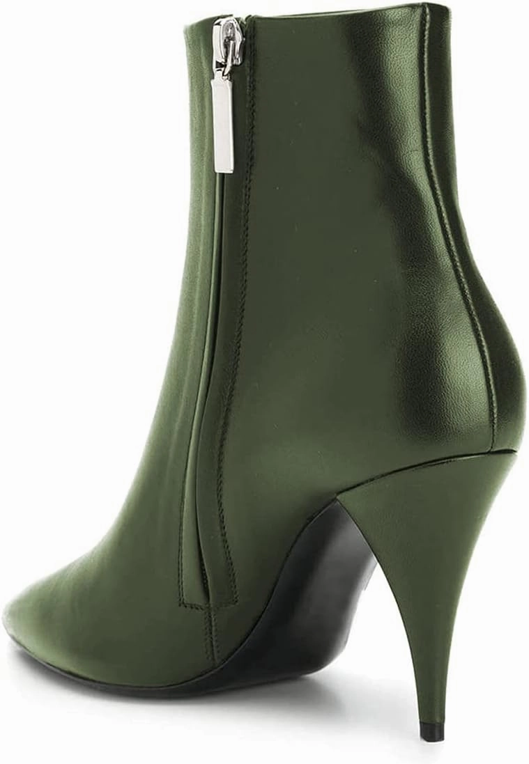 FSJ Women Classic Pointed Toe Ankle Boots High Cone Heel Leather Faux Suede Studded Rhinestones Leopard Short Booties Side Zipper Dress Shoes Size 4-15 US