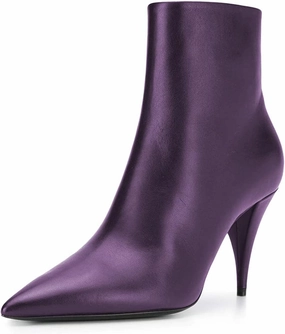 FSJ Women Classic Pointed Toe Ankle Boots High Cone Heel Leather Faux Suede Studded Rhinestones Leopard Short Booties Side Zipper Dress Shoes Size 4-15 US