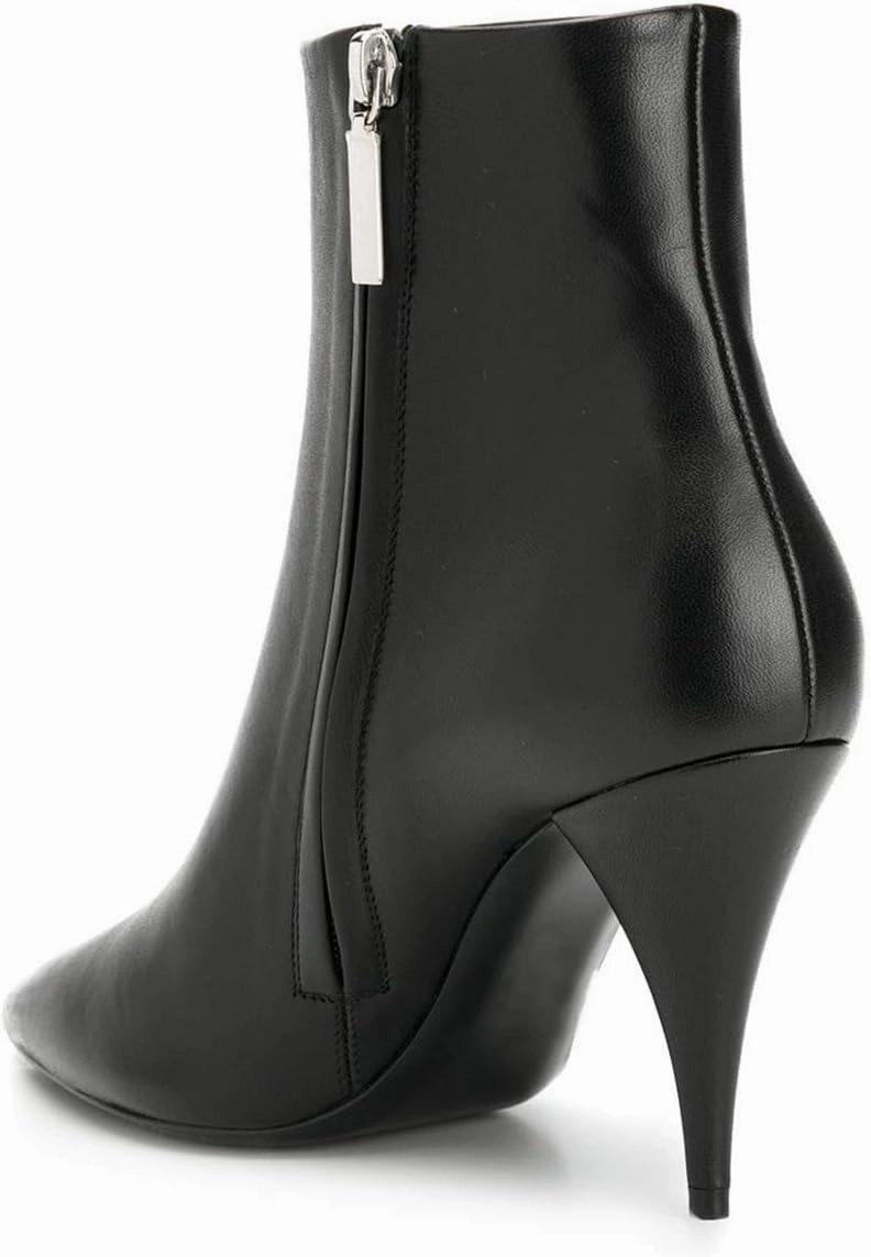 FSJ Women Classic Pointed Toe Ankle Boots High Cone Heel Leather Faux Suede Studded Rhinestones Leopard Short Booties Side Zipper Dress Shoes Size 4-15 US
