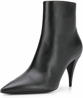 FSJ Women Classic Pointed Toe Ankle Boots High Cone Heel Leather Faux Suede Studded Rhinestones Leopard Short Booties Side Zipper Dress Shoes Size 4-15 US