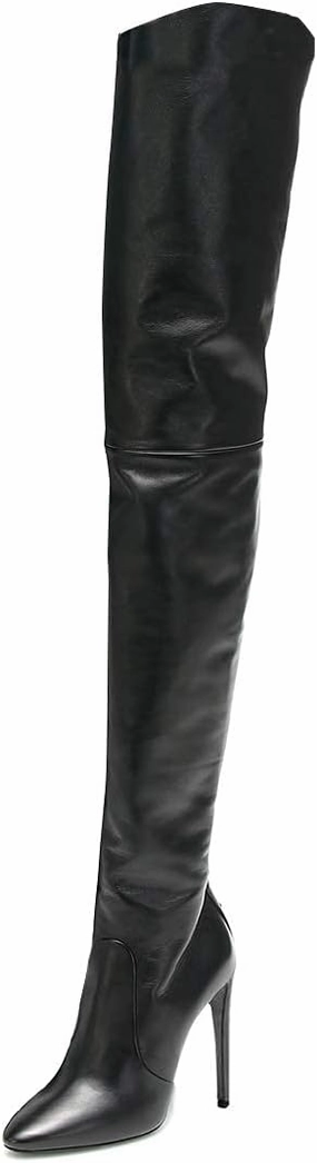 FSJ Women Fashion Pointed Toe Stiletto Heel Thigh High Over The Knee Boots Pull On Side Zipper Patent Leather Winter Shoes Size 4-15 US