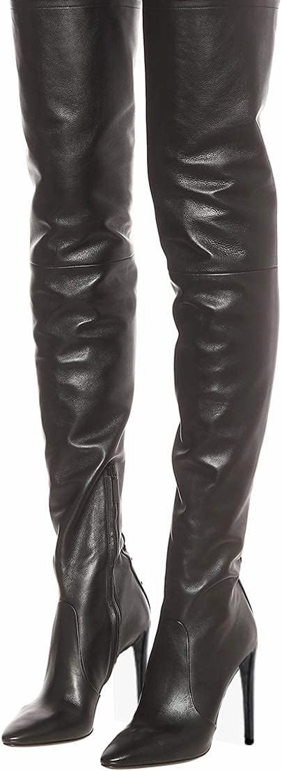 FSJ Women Fashion Pointed Toe Stiletto Heel Thigh High Over The Knee Boots Pull On Side Zipper Patent Leather Winter Shoes Size 4-15 US
