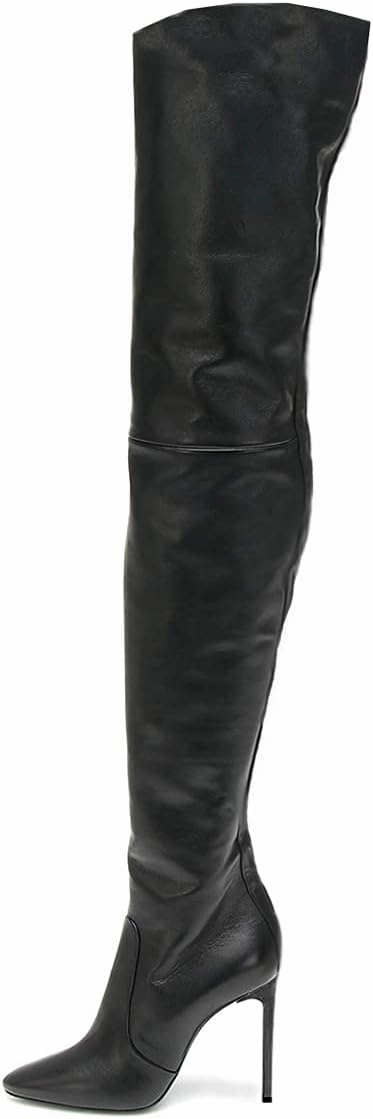 FSJ Women Fashion Pointed Toe Stiletto Heel Thigh High Over The Knee Boots Pull On Side Zipper Patent Leather Winter Shoes Size 4-15 US