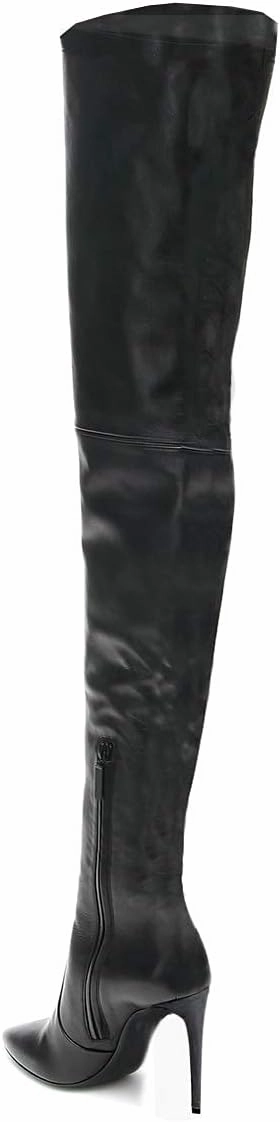 FSJ Women Fashion Pointed Toe Stiletto Heel Thigh High Over The Knee Boots Pull On Side Zipper Patent Leather Winter Shoes Size 4-15 US