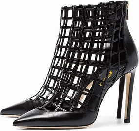 FSJ Women's Sexy Caged Cutout Pointed Toe Ankle Boots Stiletto High Heels Pumps Party Shoes 4-15 US
