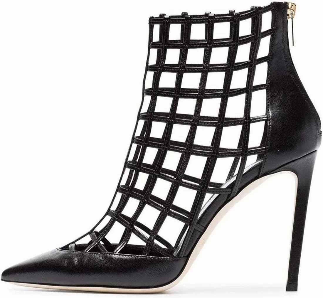 FSJ Women's Sexy Caged Cutout Pointed Toe Ankle Boots Stiletto High Heels Pumps Party Shoes 4-15 US