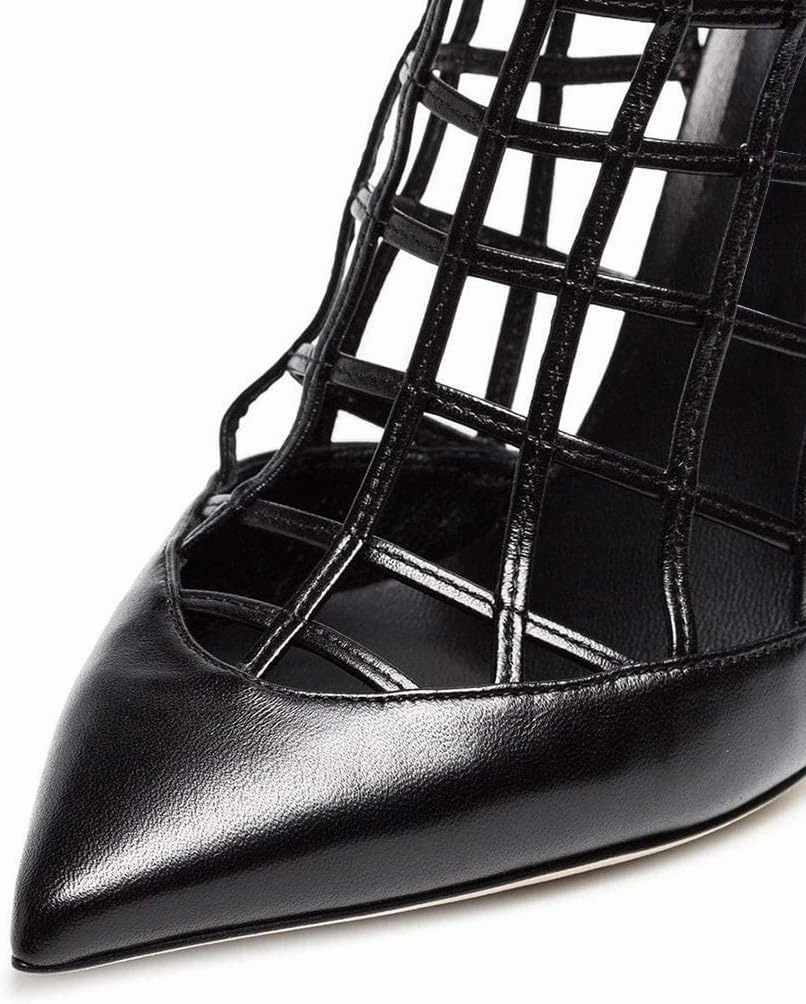 FSJ Women's Sexy Caged Cutout Pointed Toe Ankle Boots Stiletto High Heels Pumps Party Shoes 4-15 US