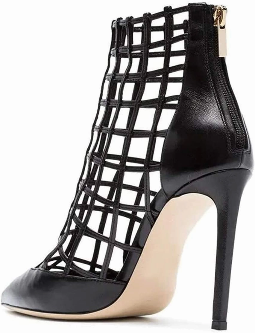 FSJ Women's Sexy Caged Cutout Pointed Toe Ankle Boots Stiletto High Heels Pumps Party Shoes 4-15 US