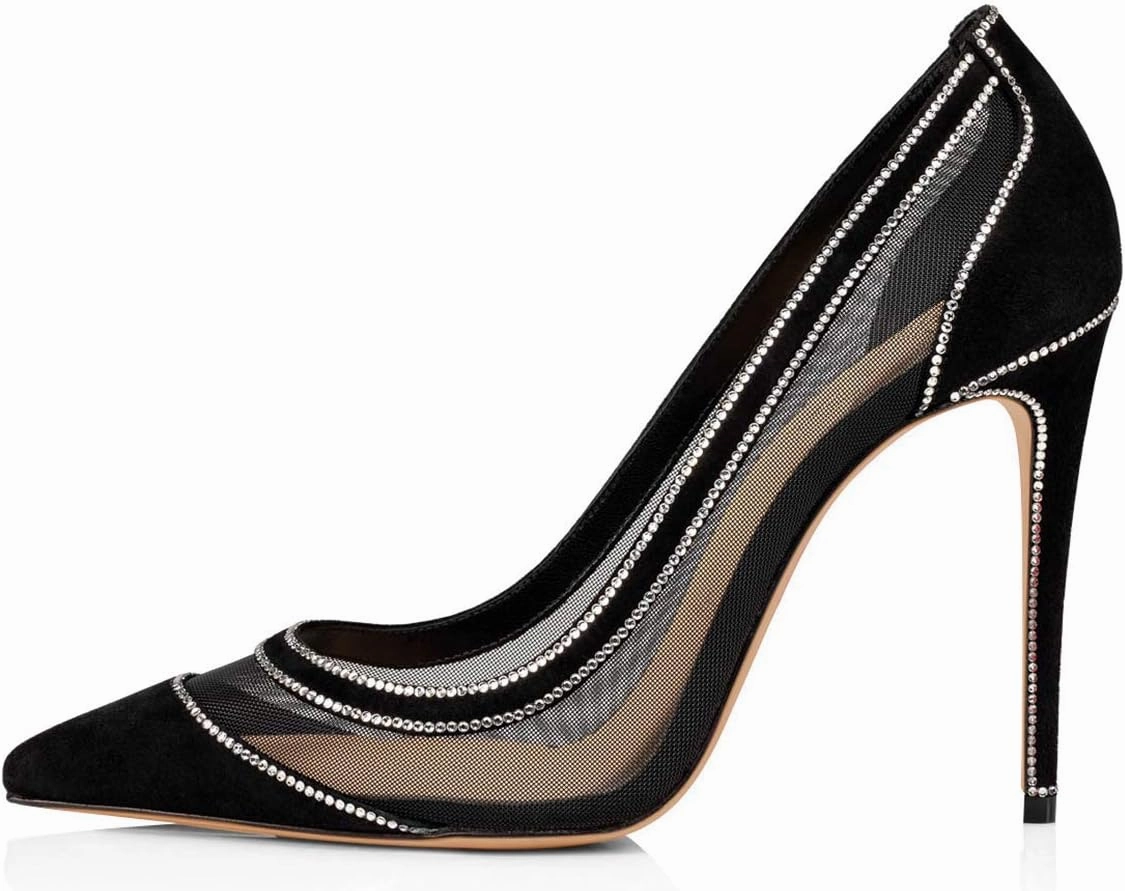 FSJ Women Sexy Mesh Stiletto High Heels Pumps Pointed Toe Slip On Dress Party Evening Office Shoes Size 4-15 US