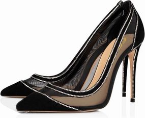 FSJ Women Sexy Mesh Stiletto High Heels Pumps Pointed Toe Slip On Dress Party Evening Office Shoes Size 4-15 US