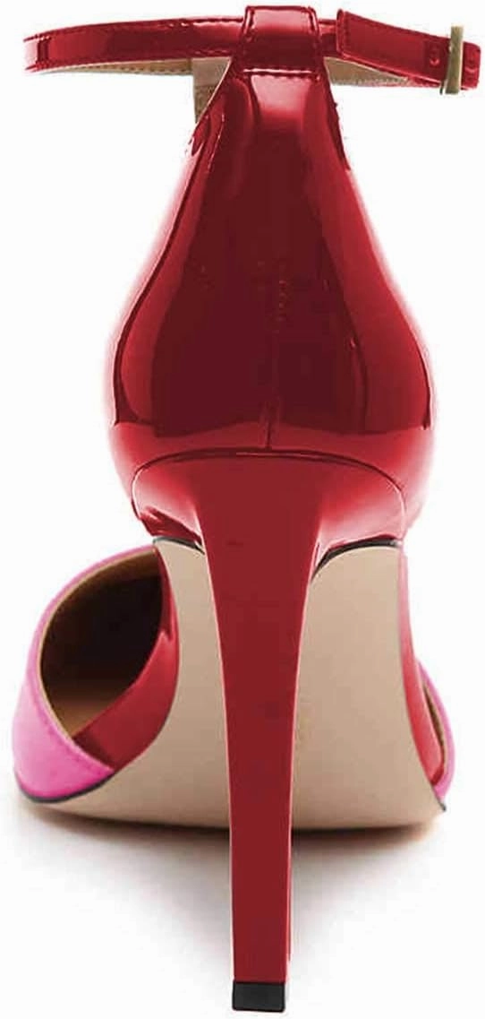 FSJ Women Sexy T-Straps High Heel Closed Pointed Toe Pumps Stylish Ankle Straps Office Dress Party Shoes with Buckle Size 4-15 US