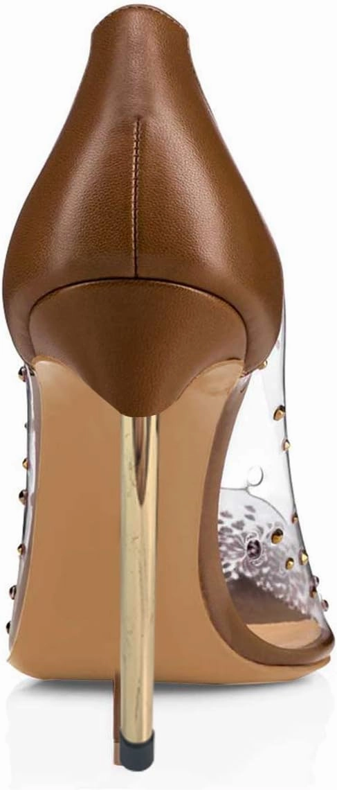 FSJ Women Studded Pointed Toe Transparent Pumps High Heels Shoes with Cute Bowknot US Size 4-15 M