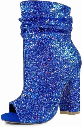 FSJ Women Stylish Peep Toe Slouch Ankle Boots Chunky Stacked Heels Party Prom Nightclub Evening Dress Shoes Size 4-15 US