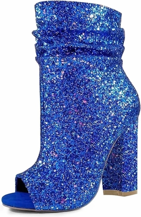 FSJ Women Stylish Peep Toe Slouch Ankle Boots Chunky Stacked Heels Party Prom Nightclub Evening Dress Shoes Size 4-15 US
