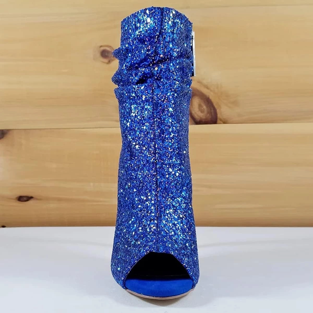 FSJ Women Stylish Peep Toe Slouch Ankle Boots Chunky Stacked Heels Party Prom Nightclub Evening Dress Shoes Size 4-15 US
