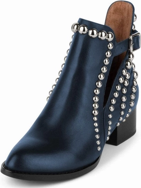 FSJ Women Stylish Studded Cutout Closed Pointed Toe Booties Mid Chunky Block Heel Side Strap Ankle Boots Shoes Size 4-15 US