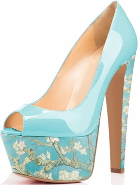 FSJ Women Superb Chunky High Heels Peep Toe Pumps with Platform Dress Shoes for Wedding Size 4-15 US