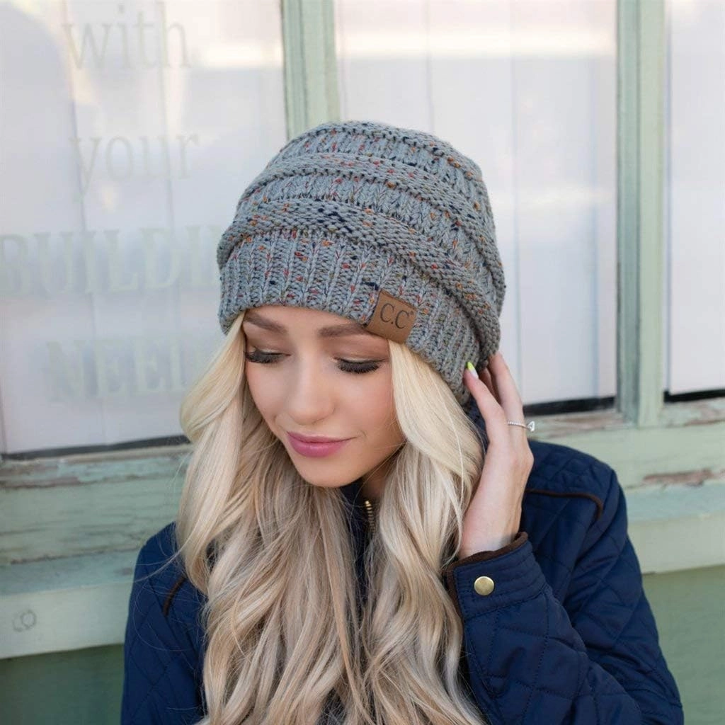Funky Junque Premium Women's Cable Knit Winter Beanie Hat - Thick Warm Cozy - Classic Colors, Spring Pastels, Faded Blends