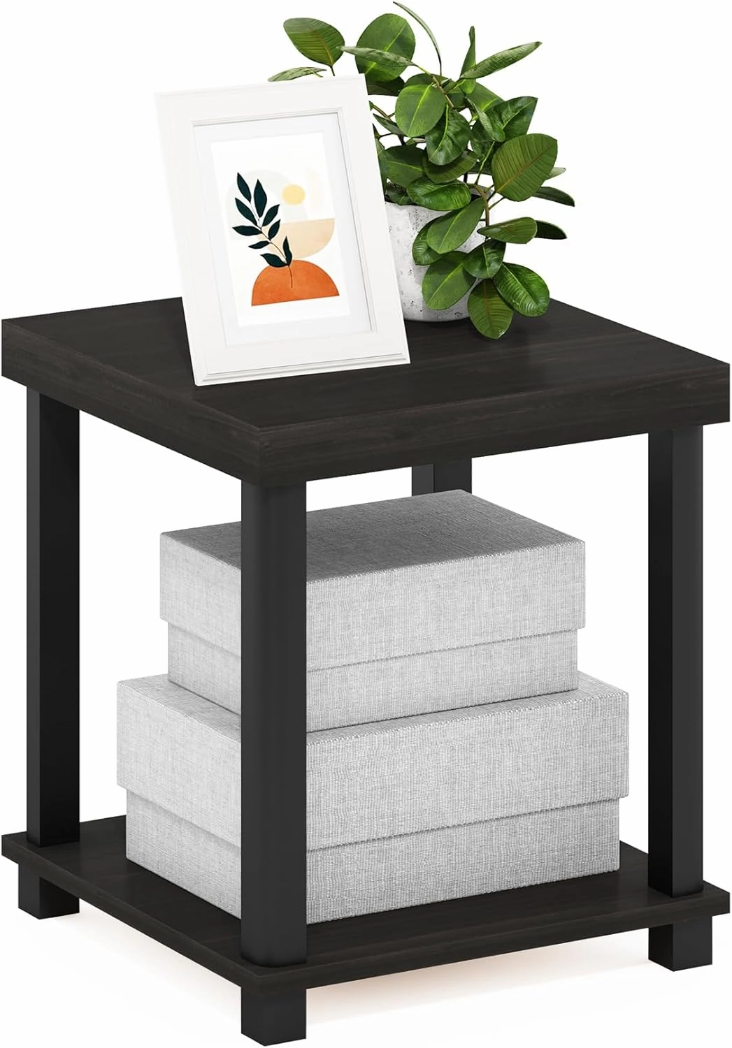 Furinno Turn-N-Tube Classic 2-Tier End Table, Side Table, Espresso/Black
