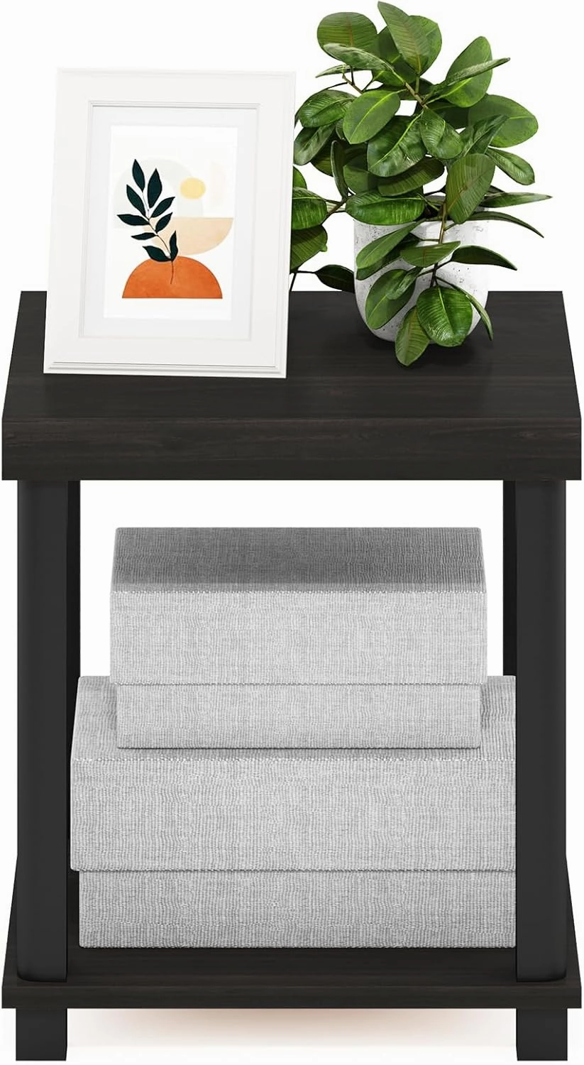Furinno Turn-N-Tube Classic 2-Tier End Table, Side Table, Espresso/Black