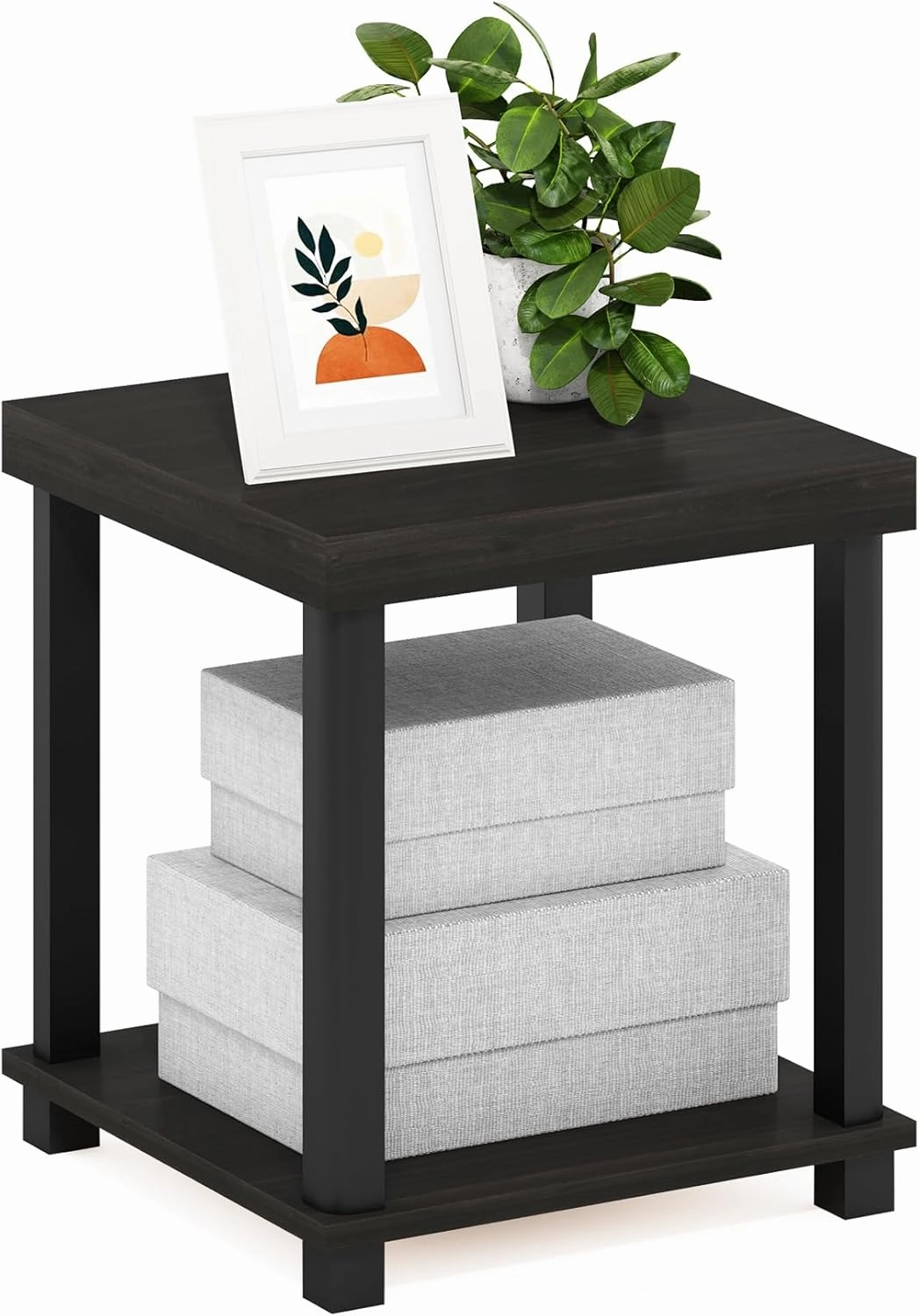 Furinno Turn-N-Tube Classic 2-Tier End Table, Side Table, Espresso/Black