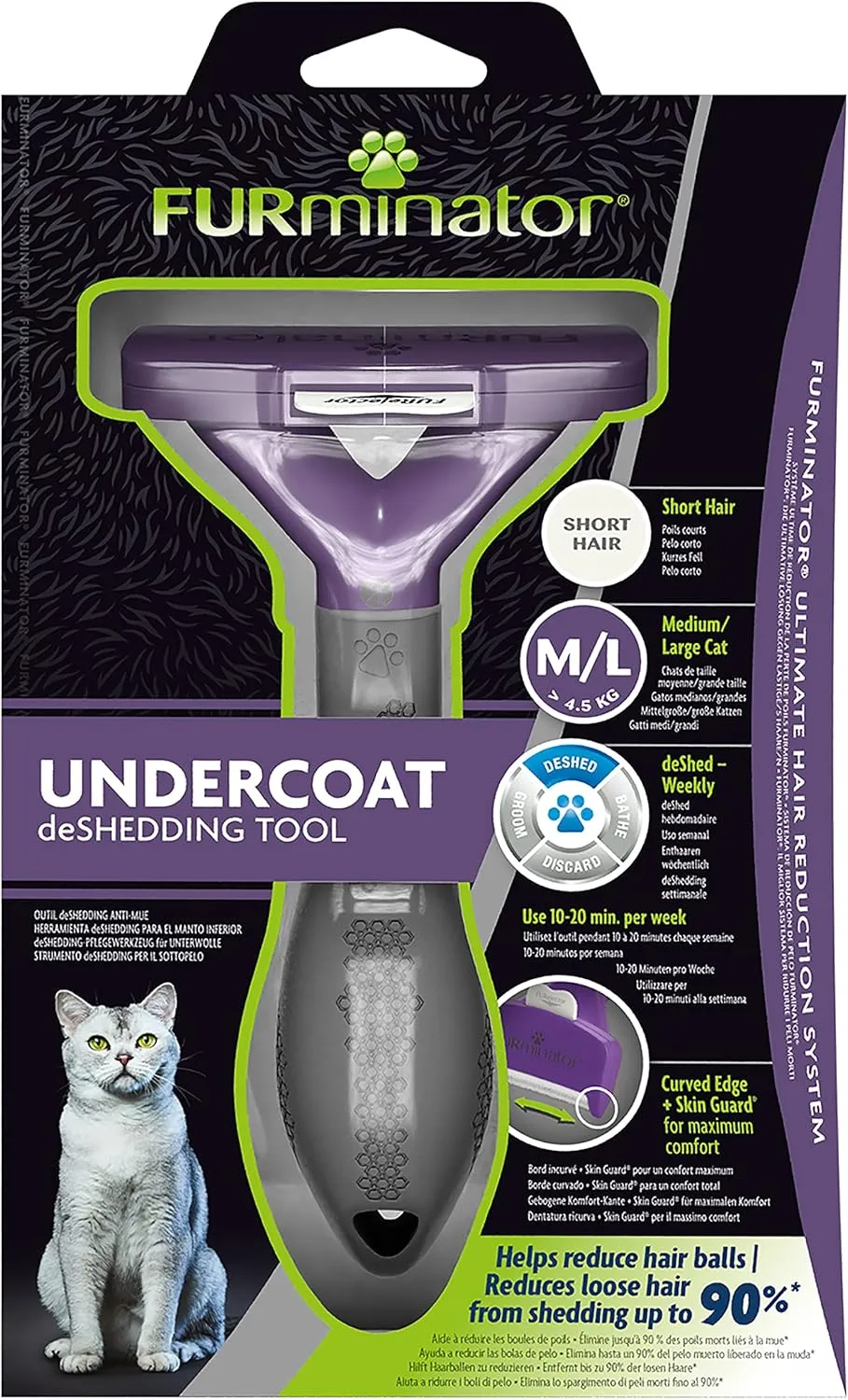 FURminator Undercoat deShedding Tool for Medium/Large Short Hair Cats Over 4.5 kg, Violet