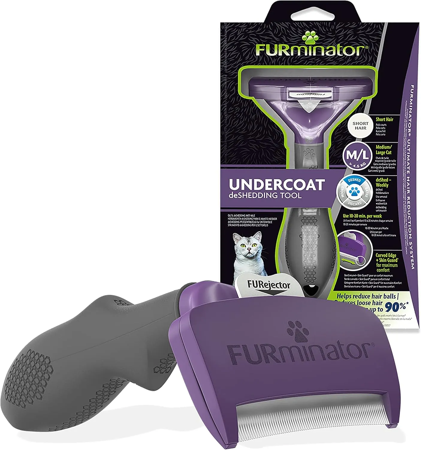 FURminator Undercoat deShedding Tool for Medium/Large Short Hair Cats Over 4.5 kg, Violet