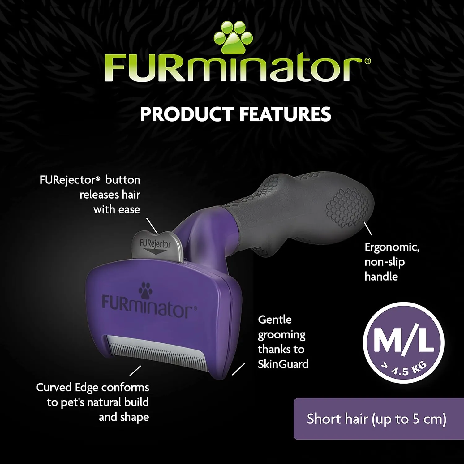 FURminator Undercoat deShedding Tool for Medium/Large Short Hair Cats Over 4.5 kg, Violet