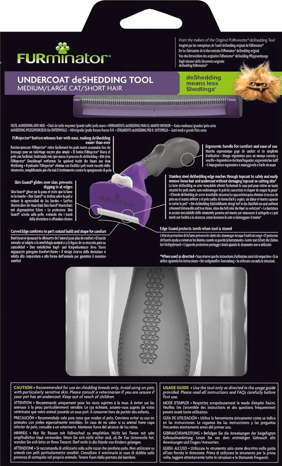 FURminator Undercoat deShedding Tool for Medium/Large Short Hair Cats Over 4.5 kg, Violet