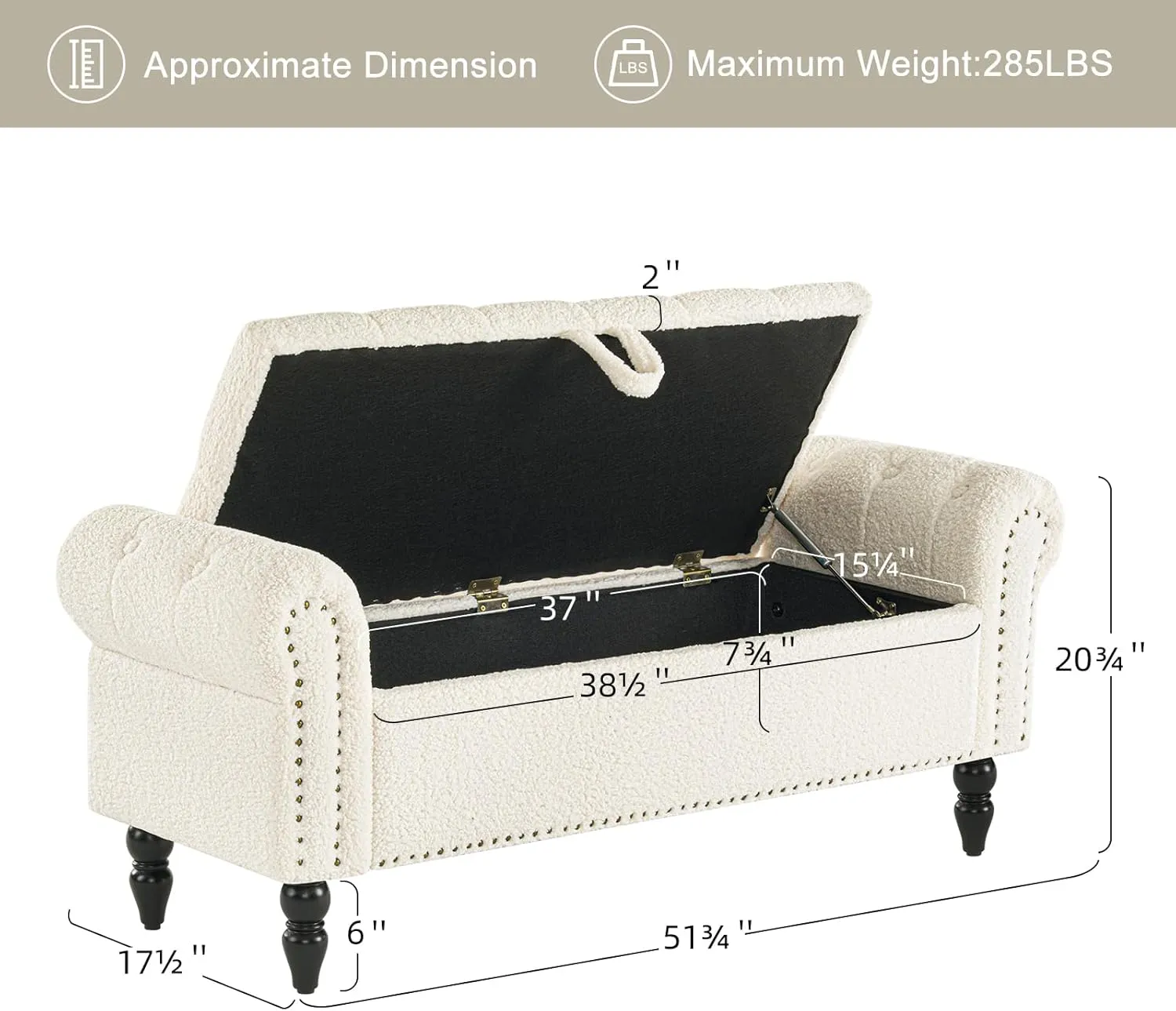 Furniliving Modern Storage Ottoman Bench, Sherpa Benches End of Bed Bench with Solid Wood Legs Upholstered Ottoman Benches with Storage Indoor Bench for Living Room with Rolled Arm, Entryway, White