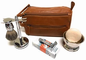 G.B.S Men's Shaving Set- Double Edge 34001 Safety Razor, Badger Bristle Hair Brush, Dual stand, Chrome Shaving Bowl, Natural shave Soap, Blade and Doppler Bag